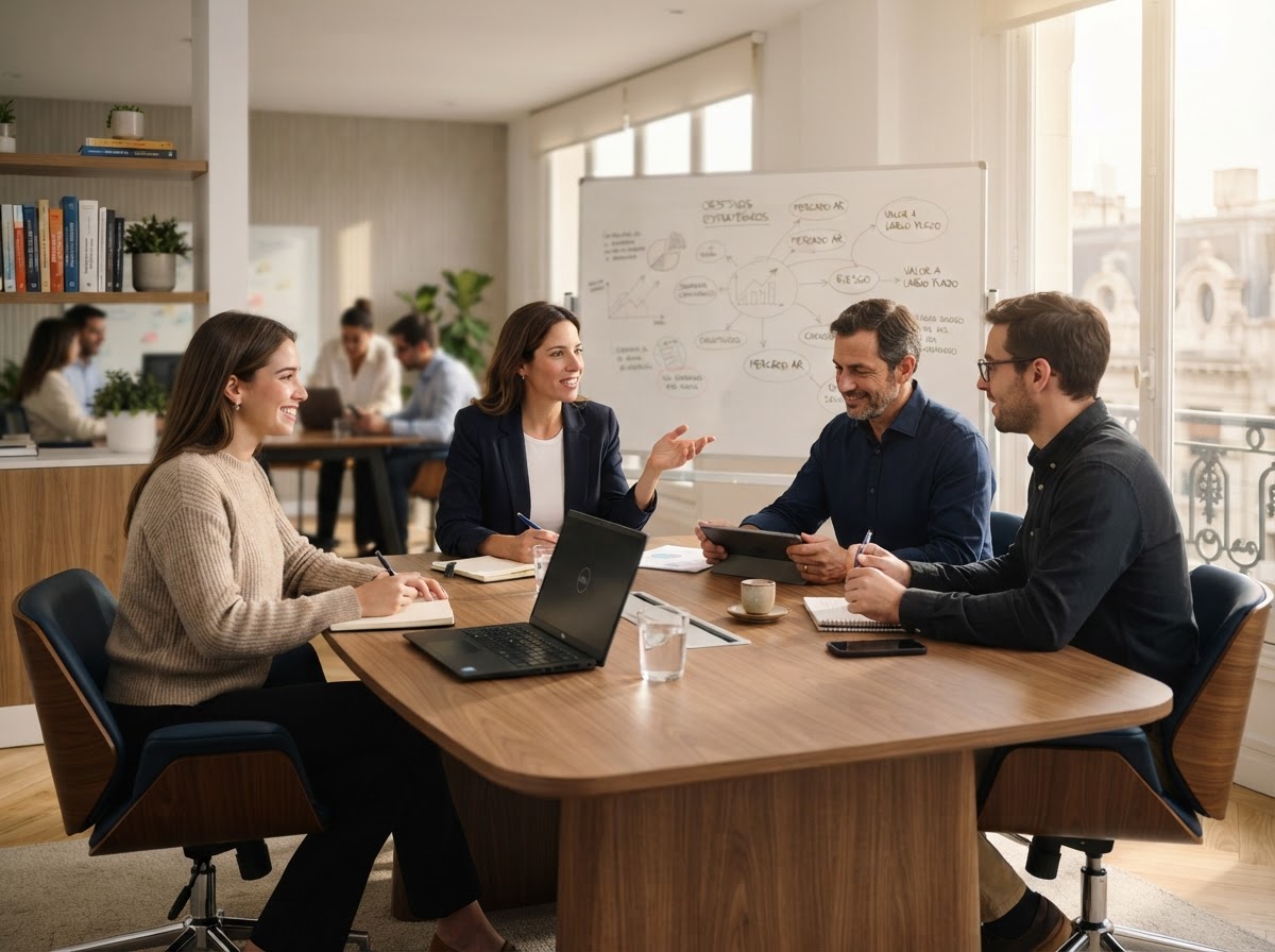 Riqueza equipo analizando modelos predictivos de inversión